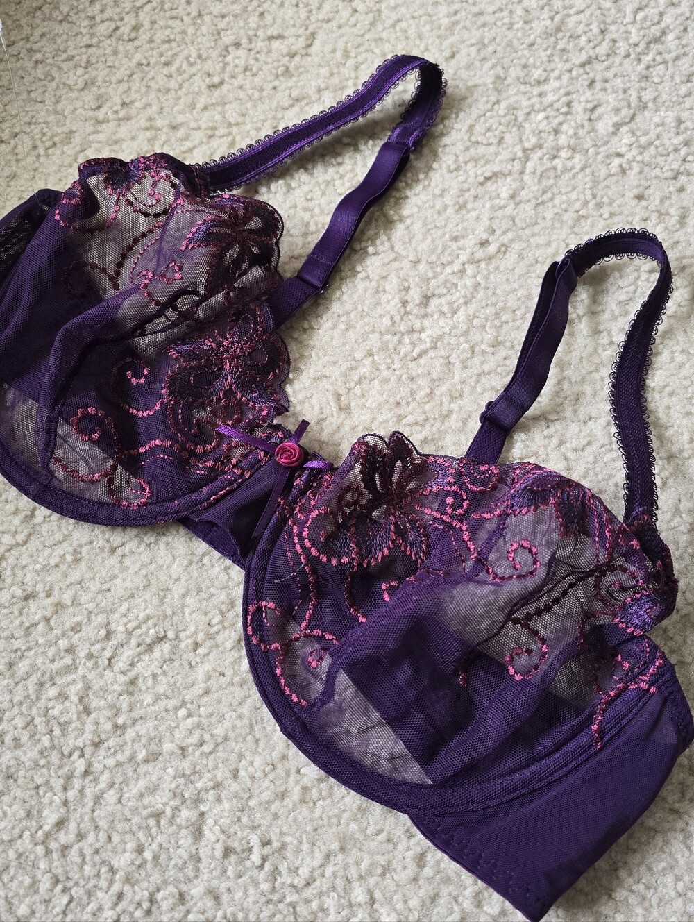 Marks & Spencer Per Una Lace Embroidered Bra 38C Purple Pink